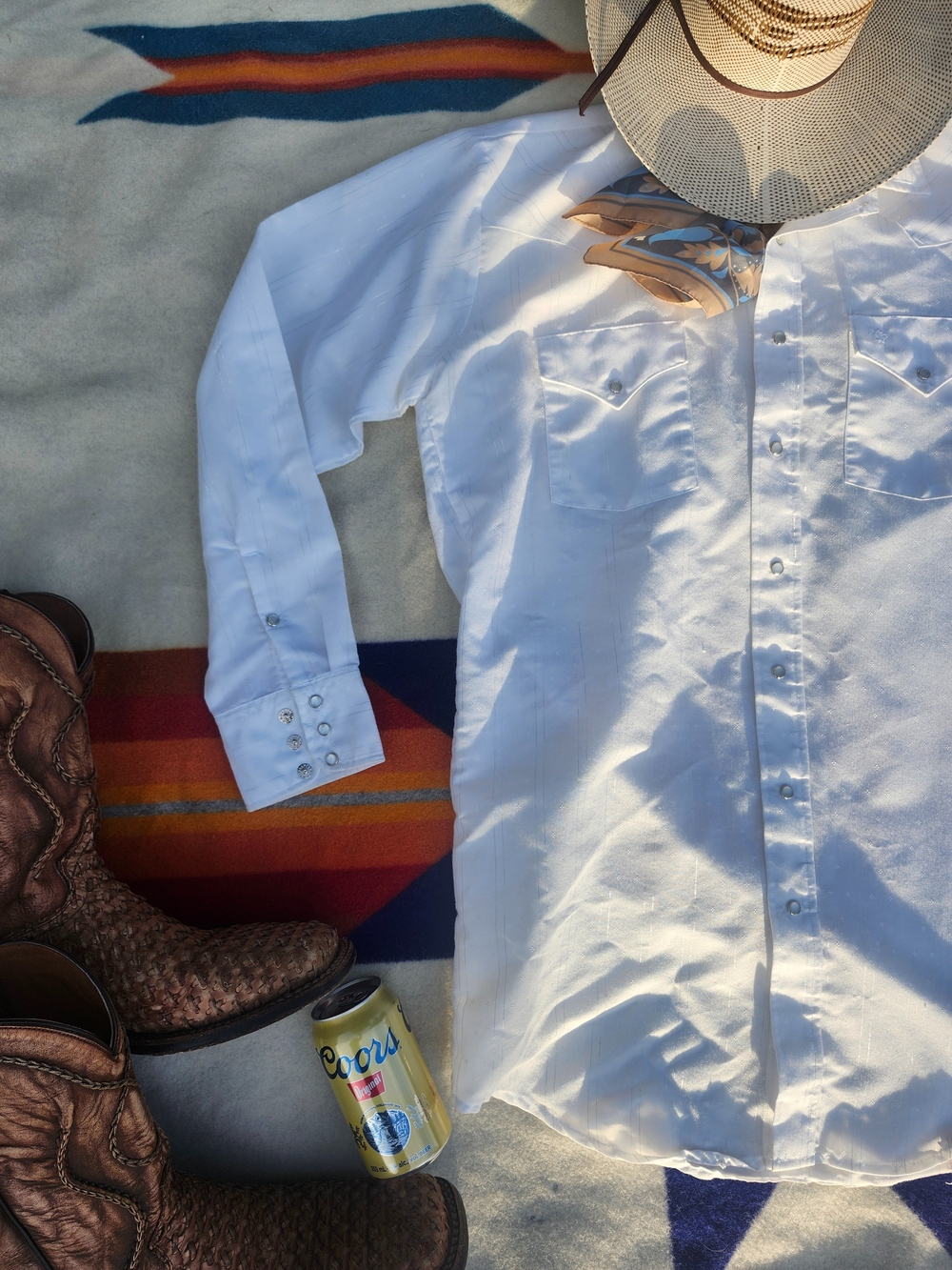 Vintage Men's Western Pearl Snap Shirt - White XL